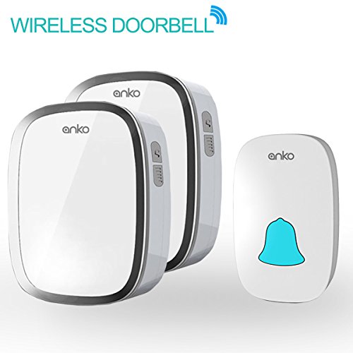 Wireless Doorbell, Anko Reaches 1000 Feet Distance Portable Operating Radio Range with 36 Chime Kit (1 Push Remote Button Transmitter+2 Receiver ,No Batteries Required for Receiver ,White)