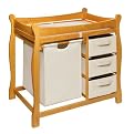 Badger Basket Company Sleigh Style Changing Table with Hamper/3 Baskets in Honey
