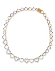 Tri Color Clear C.Z. Diamond Heart Sterling Silver Necklace