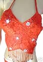 RED BEADED HALTER BACKLESS TOP S M L XL - 1 SIZE