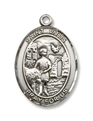 Sterling Silver St. Vitus Medal Pendant with 24" Stainless Steel Chain in Gift Box, Patronage, Patron saint of of actors, comedians, dancers, and epileptics. He is also said to protect against lightning strikes, animal attacks and oversleeping.
