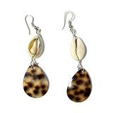 Leopard Spots Teardrop Shell Dangle Earrings with Cowrie Shell Decor