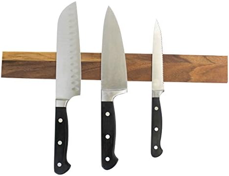 Walnut Wood Magnetic Knife Holder | 16 Inch Wooden Knife Bar | Wall Mounted Magnetic Knife Strip