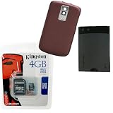 Combo of Kingston 4GB microSDHC Class 4 Memory Card with SD Adapter, OEM Red Standard Battery Door (ASY-17443-002) and Blackberry Standard Slim Battery M-S1 (BAT-14392-001) for Blackberry Bold 9000