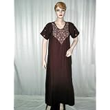 Women Fashion Auburn Embroidered Cotton Kaftans Short Sleeve Evening Lounge Wear Size L Free Shipping