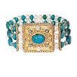 14k Gold Vermeil, Freshwater Pearl, Turquoise & Blue Topaz Stretch Bracelet
