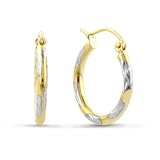 14K Two-tone Gold Diamond Cut Hoop Earrings