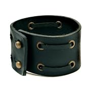 Double Laced Black Leather Mens Bracelet
