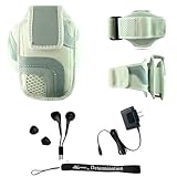 White Adjustable Deluxe Sportband / Workout Armband with Adaptable Neck Str ....
