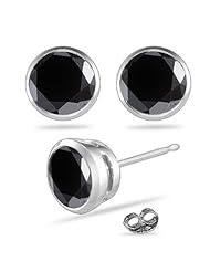 1.20-1.46 Cts of 5 mm AA Round Black Diamond Stud Earrings in 14K White Gold-Screw Backs