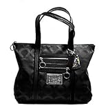 Coach Signature Op Art Poppy Glam Shopper Bag Purse Tote 13826 Black
