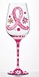 Handpainted Wine Glass, Pink Ribbon Floral Handpainted Wine Glass, Pink Ribbon Floral