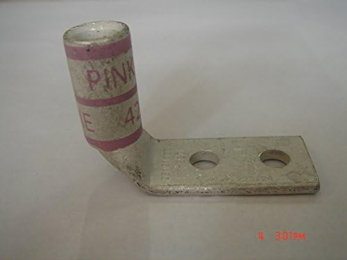 Huya UL Listed LB101243AP-250 Code Conductor Lug, Two Hole, Long Barrel With Window, 90 Degree Angle, 1/0 AWG Copper Conductor Size, Pink Color Code, 1/2'' Stud Hole Size, 1.75" Stud Hole Spacing, 1-1/2" Wire Strip Length (Price For: Pack of 500)