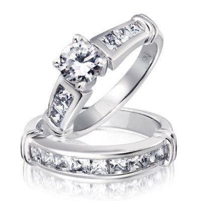 Bling Jewelry .925 Sterling Silver Solitaire and Princess Cut Engagement Wedding Ring Cz Set - 5 Bling Jewelry .925 Sterling Silver Solitaire and Princess Cut Engagement Wedding Ring Cz Set - 5