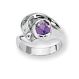 Amethyst and Diamond Sterling Silver Ring (Sizes 6-8)
