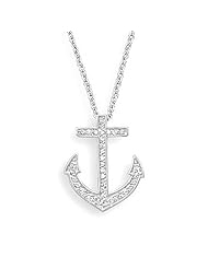 18 Inch Rhodium Plated CZ Anchor Necklace