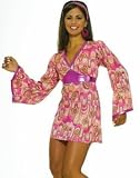 Womens Sexy 70s Adult Costume Go Retro 1970s Hippie Girl Swirl Bell Sleeve Dress Disco Party Outfit