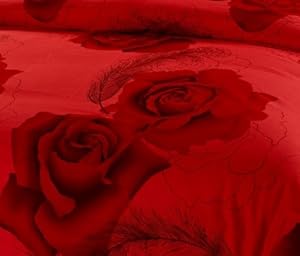 Western Bedding Cotton Red Rose Flower Queen Comforter Quilt Duvet Covers 4 Pcs Ems 5-9 Days Cd010005