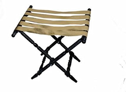 Luggage Folding Rack in Light Black Wood & Golden Straps