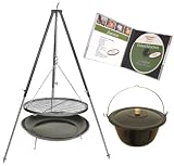 Produkt-Bild: Edelstahl Grillrost 60 cm Gulaschkessel 22 L Gartengrill Set mit Teleskopgestell und Feuerstelle