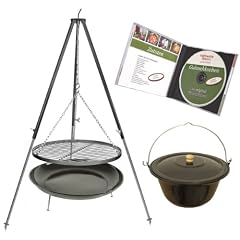 Edelstahl Grillrost 60 cm Gulaschkessel 22 L Gartengrill Set mit Teleskopgestell und Feuerstelle