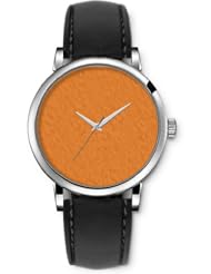 SPRAWL Aanalog Fashion Series Silver Ladies Watches of Genuine Black Leather Strap,Unique Wrist Watch for Women Girls Designed with Texture of a orange leaf