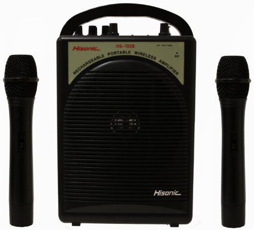 Hisonic HS122B-H2 40-Watt Rechargeable & Portable PA System with Built-in Dual Wireless Microphones, BLACK