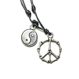 Travel Gear Bag Slider Necklace with Peace and Ying Yang Pendant