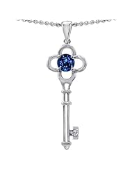 Candygem 14k Gold Key to my Heart Love Key Pendant with Lab Created Round Sap...