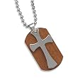 22" Stainless Steel Bead Necklace with Rosewood and Tungsten Carbide Cross