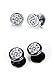 Unisex Men Women Plugs Piercings Stainless Steel Round Arrow Cubic Zirconia Illusion Tunnel Earrings Screw Back Punk Rock Style (2 pair of silver & black)