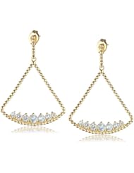 18k Yellow Gold Plated Sterling Silver Genuine Sky Blue Topaz Open Fan Shape Earrings