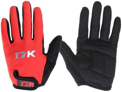 17K Full Finger Cycling Glove High Breathable Outdoor MTB Road Bicycle Long Gloves For Men &amp; Women Red Size M