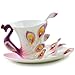 niceEshop(TM) Peacock Mugs Hand Crafted China Enamel Porcelain Tea Mug Coffee Cup Set with Spoon and Saucer (Purple)