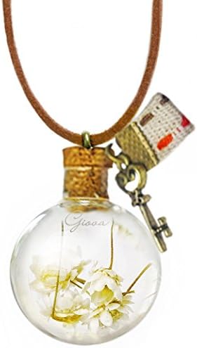 Giova 'Bloom Eternal' Flower Necklace: Real dried White Star Daisies in a glass globe pendant
