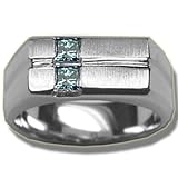 .38 CT BLUE DIAMOND MENS SOLID BACK WHITE GOLD RING
