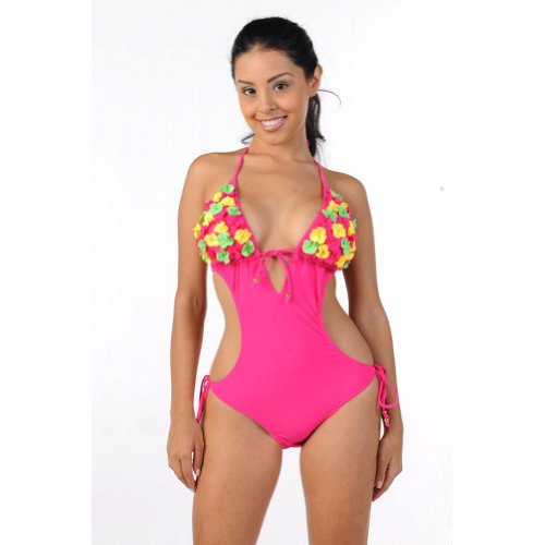 Cheap Womens Swimsuit Plunge Monokini Fuchsia | Discount Slimming ...