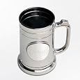 Personalized Barware - Contemporary & Classic Gunmetal Mug Beer Glass With Engraved Pewter Medallion