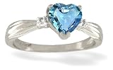 14K White Gold Genuine Heart Blue Topaz and Diamond Ring