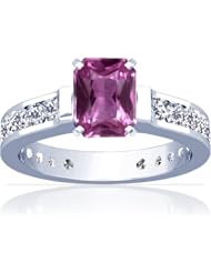 Platinum Emerald Cut Pink Sapphire Ring With Sidestones