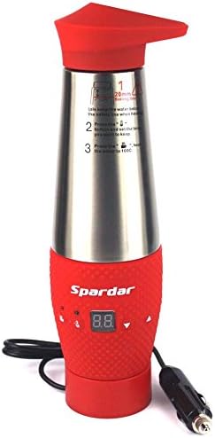 Stainless Steel Electric Kettle 24v Car Travel Boiled Water Bottle Vehicle Heating Cup Electric Boiling 100 Degree Centigrade (Red)