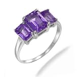 3CT 3 Stone Amethyst Ring In Sterling Silver (Available in Sizes 5-9)