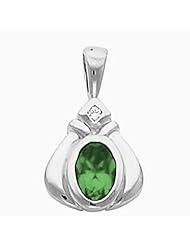14K White Gold Oval Cut Emerald and Diamond Pendant -- LIFETIME WARRANTY