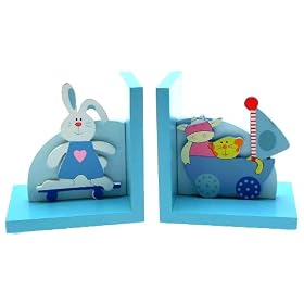 Nursery bookends - rabbit and boat design - in blue