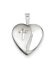 Sterling Silver & Diamond 16mm Diamond-Cut Cross Heart Locket
