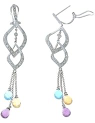 8.39CTW 14K White Gold Genuine Natural Multi-Gemstone and Diamond Dangling French Clip Earrings
