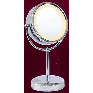 Fluorescent Lighted Pedestal 10X to 1X Make-Up Mirror in Chrome by 
