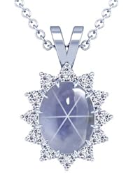 Platinum Oval Cut Blue Sapphire And Round Diamond Pendant