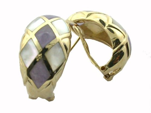 Lavender Jade and White Mother Of Pearl Diamond Back Earrings, 14k Gold Lavender Jade and White Mother Of Pearl Diamond Back Earrings, 14k Gold