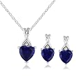 Sterling Silver Created Blue Sapphire and Diamond-Accent Heart Earrings and Pendant Necklace Set, 18"